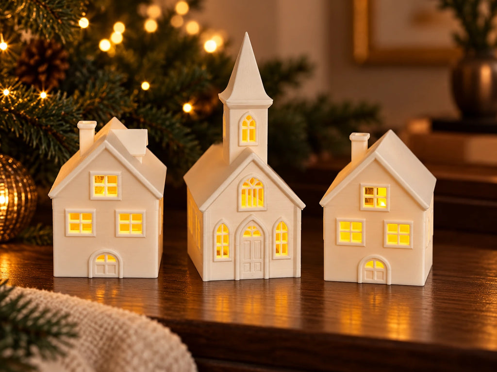 Casinhas de Natal Iluminadas — Vila Encantada — Conjunto das três casinhas