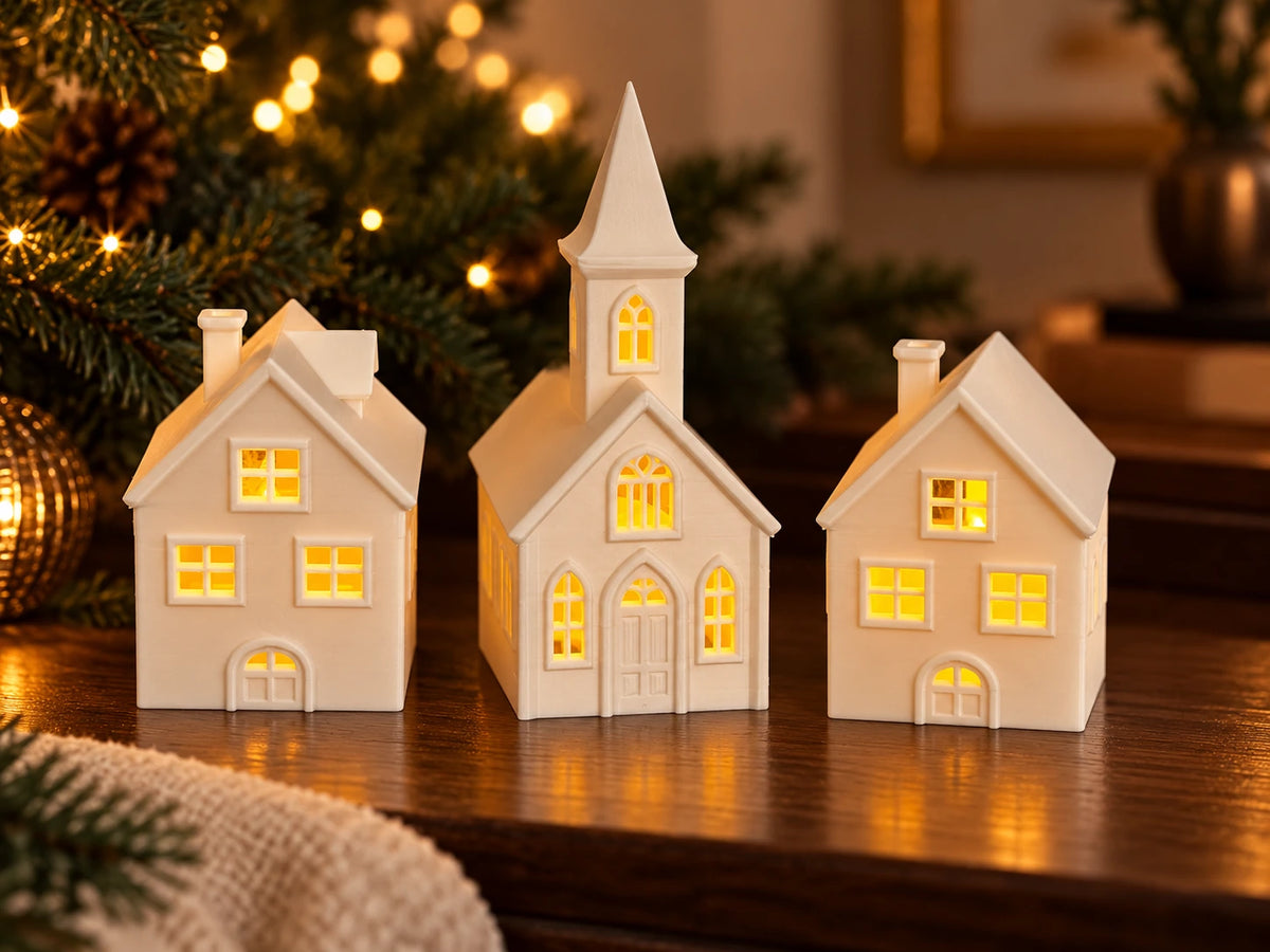 Casinhas de Natal Iluminadas — Vila Encantada — Conjunto das três casinhas