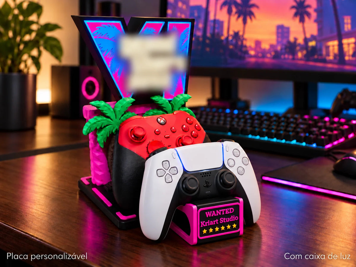 Suporte Gaming 6 Estrelas — Neon Sunset · 2 comandos · Com caixa de luz (+15 €)