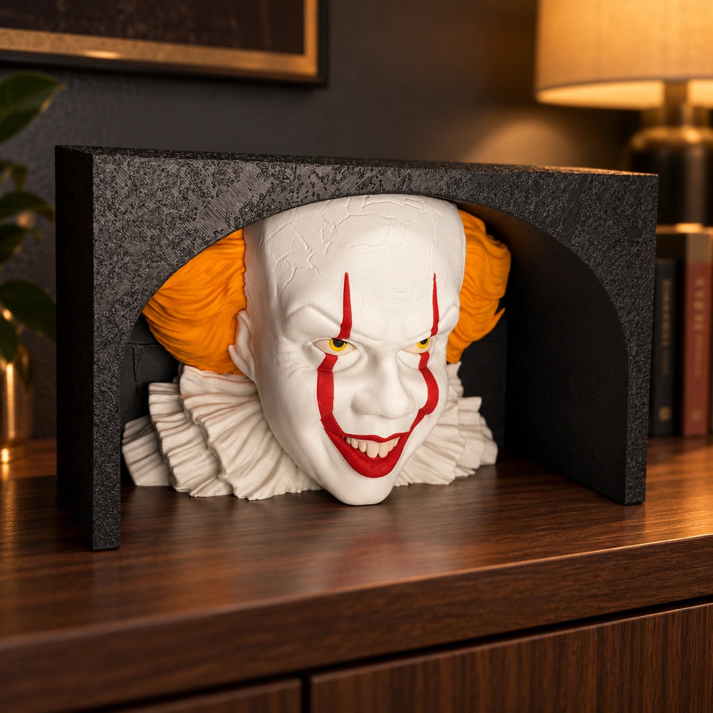 Pennywise em perspetiva num espaço de coleção com ambiente acolhedor